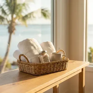 Relaxing spa basket by the window with ocean view