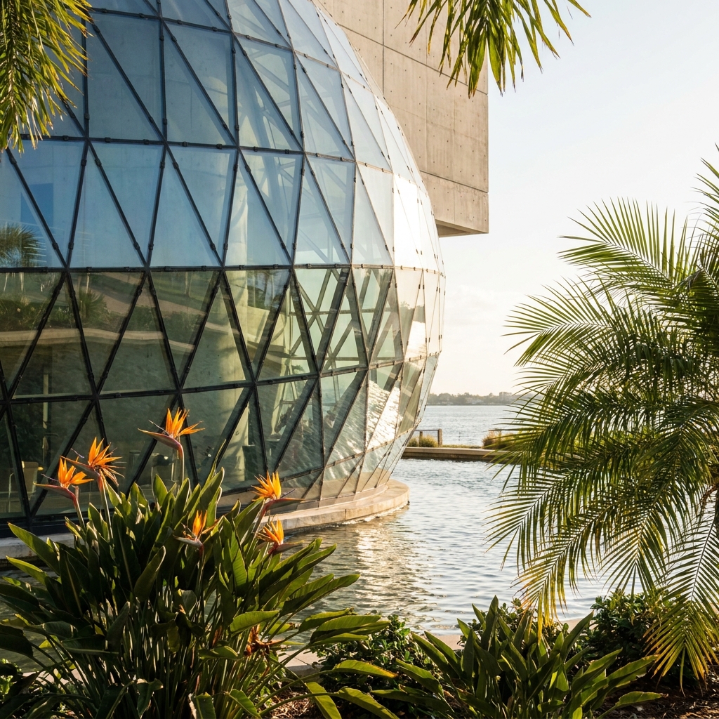 The Dali Museum geodesic dome and its reflection pool