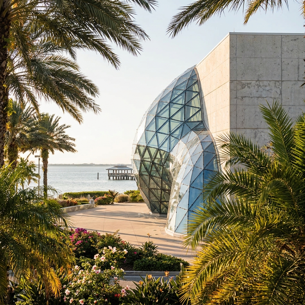 The Dalí Museum's glass geodesic dome and gardens in St.