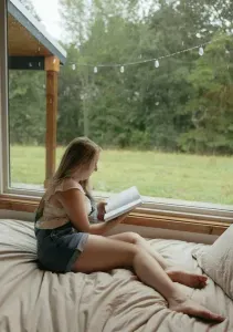 Imagine reading in the bedroom on a rainy day 