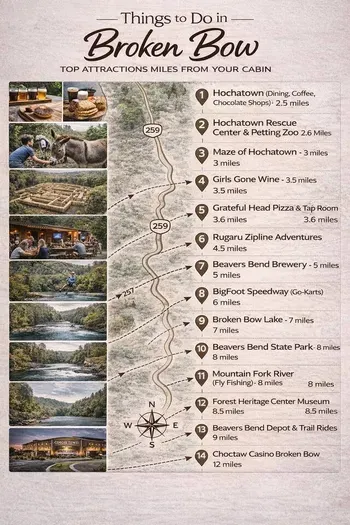 Your Cabin is minutes away from all the fun Broken Bow has to offer!