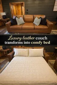 Luxury leather couch transforms into comfy bed!