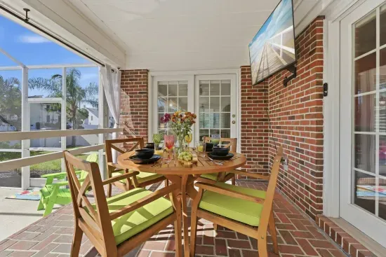Sit down to a group dinner on the covered patio, big enough for the whole crew to eat together outside.