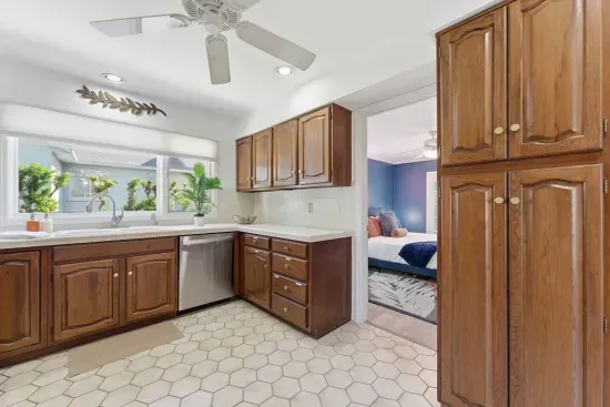 Cook alongside the whole group in a kitchen with plenty of counter space and a full-size fridge.