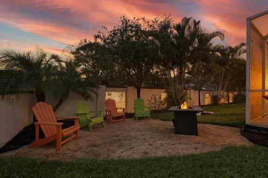 Roast marshmallows around the fire pit while the sunset paints the backyard in pink and