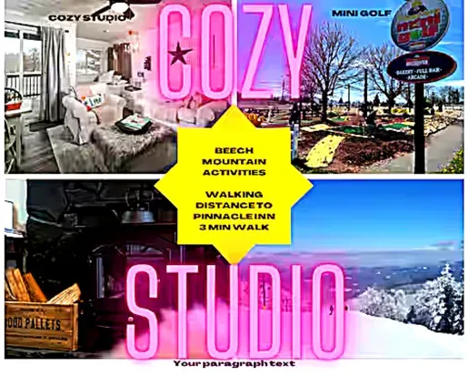 Cozy Beech Mountain studio—fireplace vibes, views, walk to Pinnacle Inn