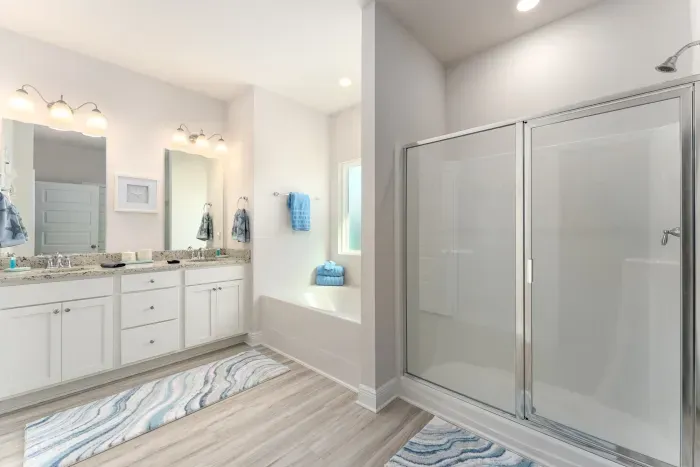 Large master bathroom with soaking tub and seperate shower.