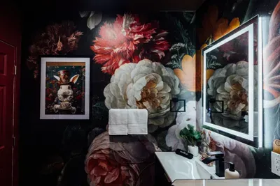 Playfully designed Alice in Wonderland bathroom with fantasy-inspired touches that bring the story to life.