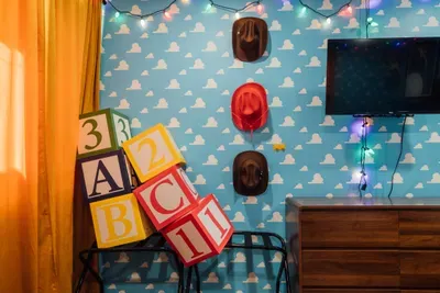 Toy Story–themed bedroom with fun, colorful décor inspired by the beloved movie.
