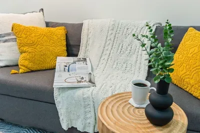 Comfortable sofa designed for relaxing after a day of exploring.
