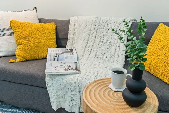Comfortable sofa designed for relaxing after a day of exploring.