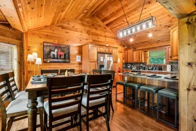 Dine together with seating for 12, including an island and dining table.