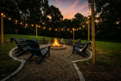Relax by the fire pit under the stars with music and great company.