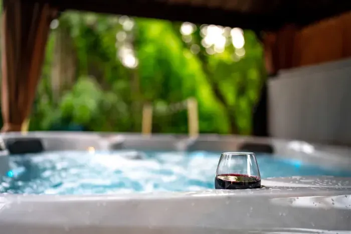 There are cup holders on the hot tub to enjoy your beverages