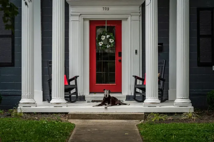 Enjoy sitting on the front porch in the rocking chairs