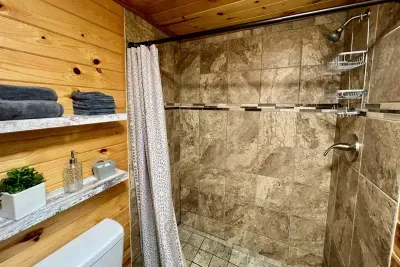There is nothing tiny about this fully-tiled shower.