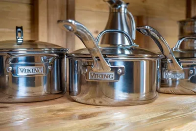 Not everyone is a chef but with this Viking cookware you will look like one! This 13 piece set made of 3 layers of stainless steel and aluminum for even cooking. Safe to go from stovetop to oven. Bon appetit! We made sure you have all you need.