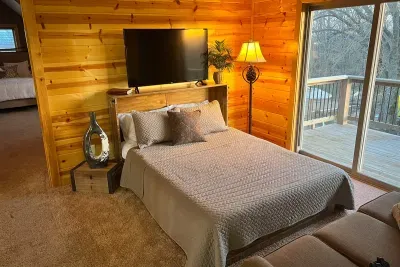 Why yes, someone did say hideaway! This cabinet is full of secrets. Behind the doors is a Murphy Bed featuring a comfy Gel Memory Foam mattress fit for a queen.  "Pinecone Pier" is full of surprises!