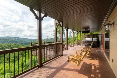Lower deck with views, firepit, 12-person hot tub!