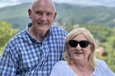 The beautiful view from the deck!  Not us, but the mountains!