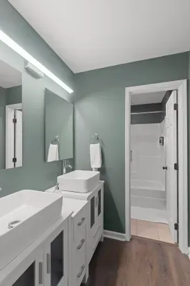 Master bath has two sinks to make getting ready easier.
