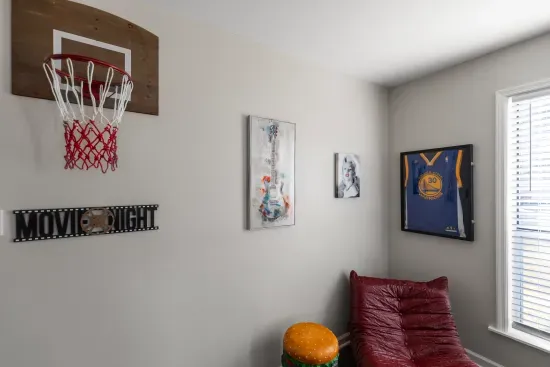 Basketball hoop with foam basketballs.  Can you ring it from the table?
