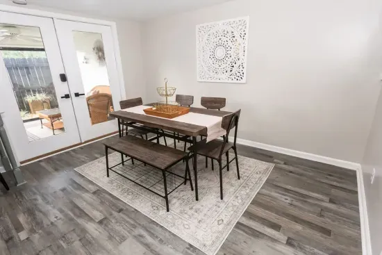 The dining table seats 6 easily.