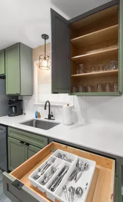 The kitchen is stocked and waiting for you.