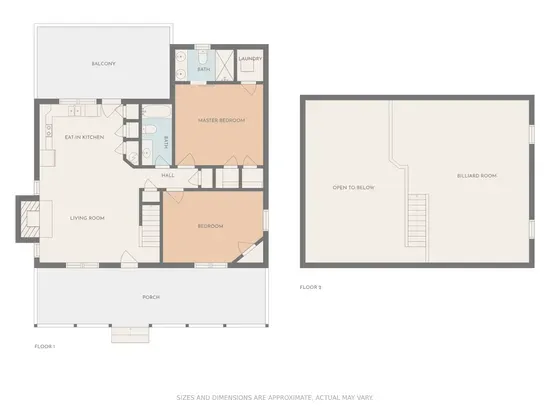 Main floor: 2 Bed 2 Bath Kitchen Living/Dining Area.  2nd floor: 3rd Bedroom/Loft