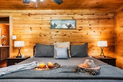 Gorgeous bedroom with comfortable, king, memory foam bed.