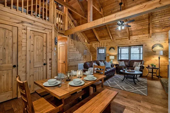 The main level has an open floor plan. Two bedrooms are available down the hall.