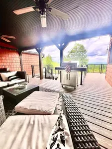 Plenty of outdoor seating
Adirondack chairs around the fire pit
Surrounded by peaceful wooded scenery with gorgeous mountain views