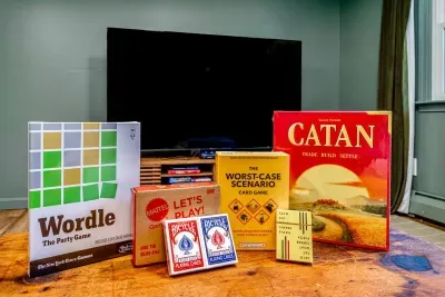 The lower level game/TV room has an Xbox, board games and a large screen TV to enjoy.