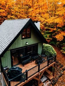 Front area - deck, hot tub, grilling area and fire pit
