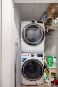 Convenient in-home laundry area with modern washer and dryer — perfect for extended stays.
