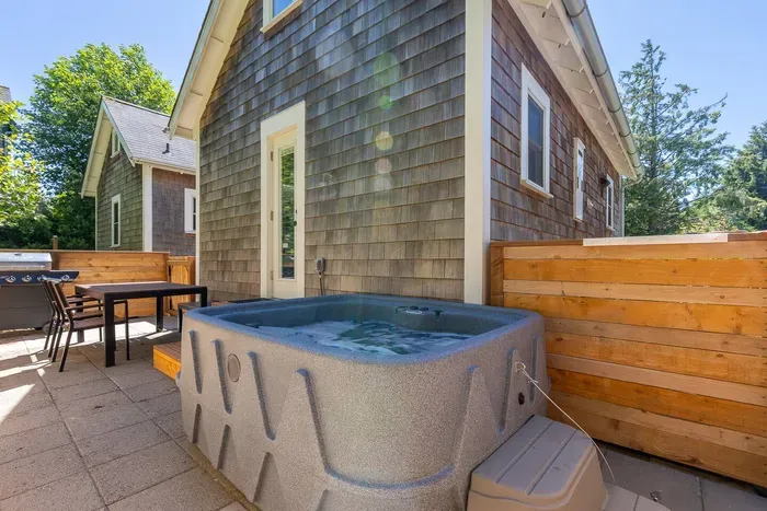 Private 4 person hot tub on your own patio. Easy access from primary bedroom