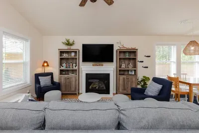 A cozy queen pull-out sofa in the living area, providing flexible sleeping options for families or small groups