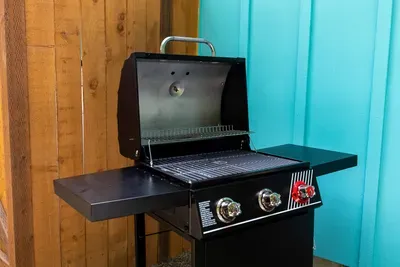 Propane gas BBQ grill available on the patio