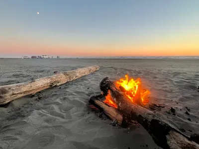 Beach bonfire at a dog-friendly rental in Pacific Beach WA