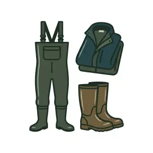 Icon of coastal rain gear and rubber boots for Washington razor clamming