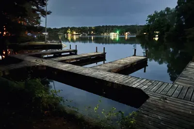 Night view of lake from our docks