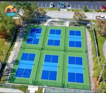 6 beautiful brand new Pickle Ball Courts located at Rosselli Park. Less than a quarter mile walk.