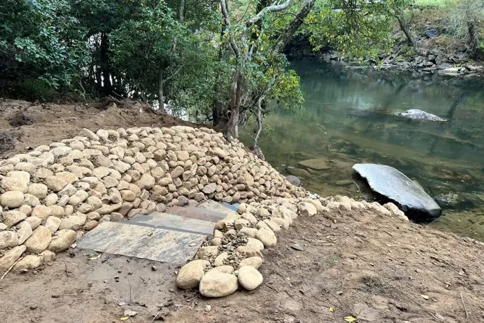 Stairs into the river backyard cabin 1