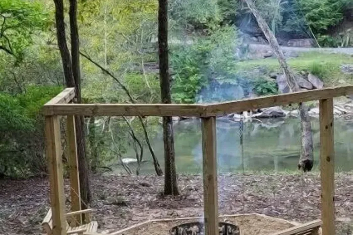 Swing & firepit riverside cabin 1