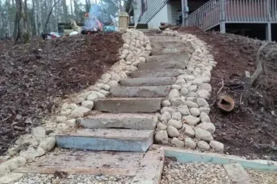 stairs down to the river Cabin 1