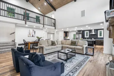 Curl up by the living room fireplace & stream your favorites on the smart TV