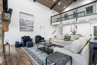 Curl up by the living room fireplace & stream your favorites on the smart TV