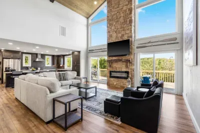 Curl up by the living room fireplace & stream your favorites on the smart TV