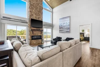 Curl up by the living room fireplace & stream your favorites on the smart TV