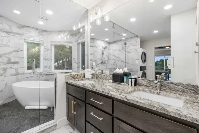 Soak your cares away in the primary ensuite bath